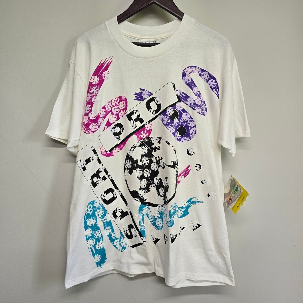 Jacques Moret Sport Pro T-Shirt Mens One Size White Graphic Puff Print 90s Retro